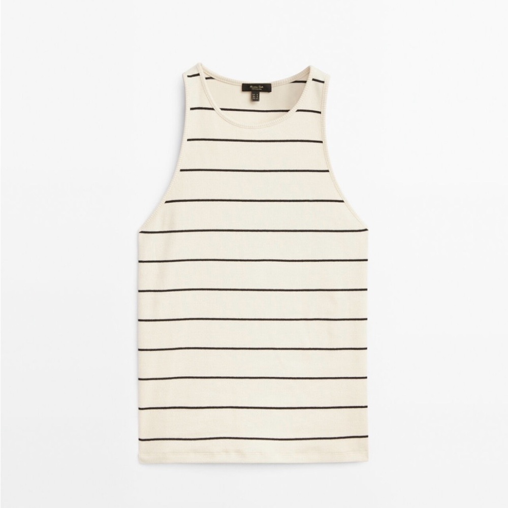 Massimo Dutti Cream and Black Striped Knit Tank